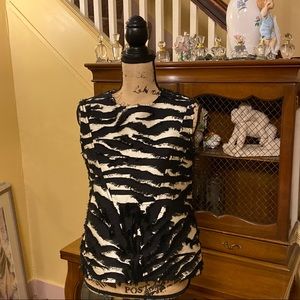 ❤️Odeeh Black and Cream Fringe Sleeveless Top.  Size 38.